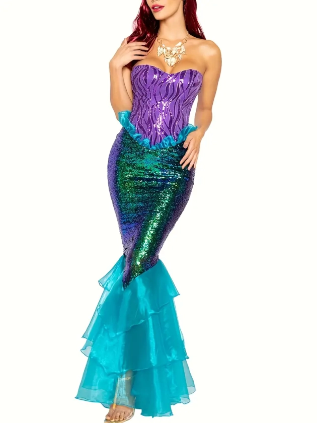 Women's Mermaid Party Costume Strapless Tube Tops Ruffle - Temu