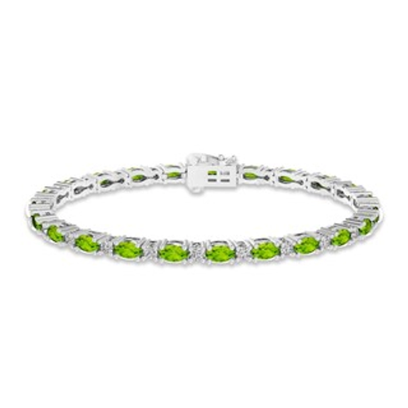 Peridot & White Lab-Created Sapphire Link Bracelet Sterling Silver 7.25&quot;|Kay