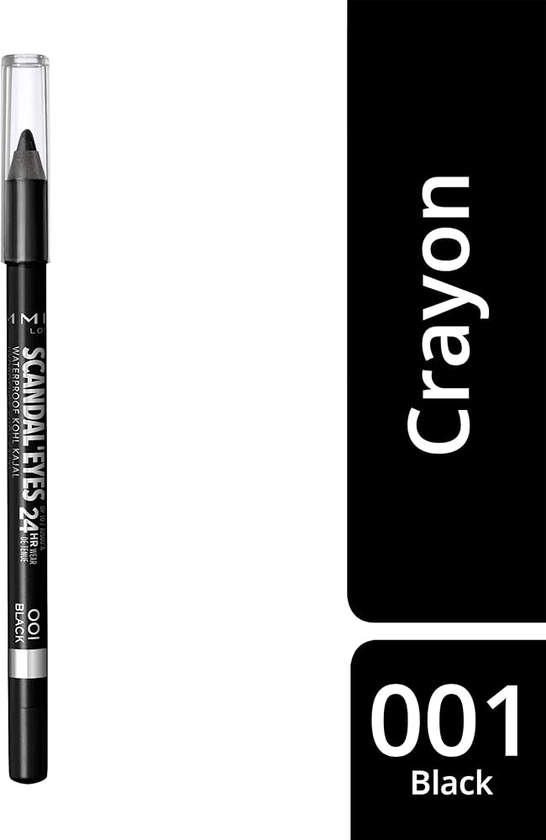 RIMMEL LONDON - Scandal'eyes Eyeliner - Waterproof Khol - 24hr Wear, Smudge-proof - Ultra Smooth & Creamy Formula - High Intensity Colour - 001 Black - 1.3g