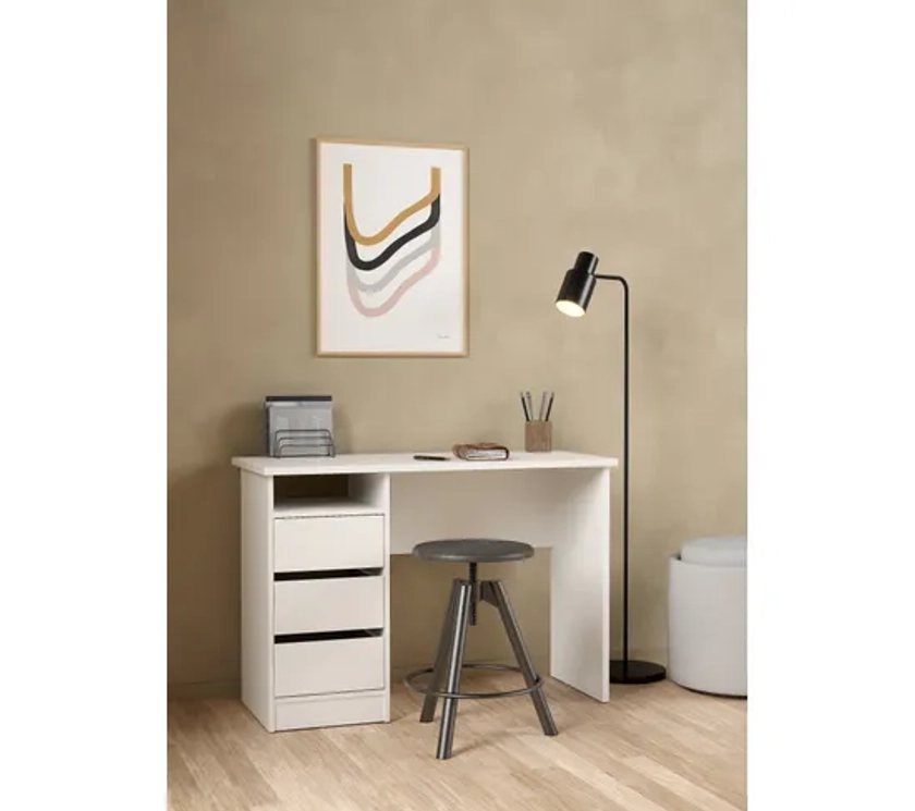 Bureau 3 tiroirs et 1 niche STUDY Blanc - Bureau - Secrétaire BUT