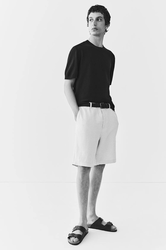Regular Fit Linen shorts - Regular waist - Short - White - Men | H&M GB