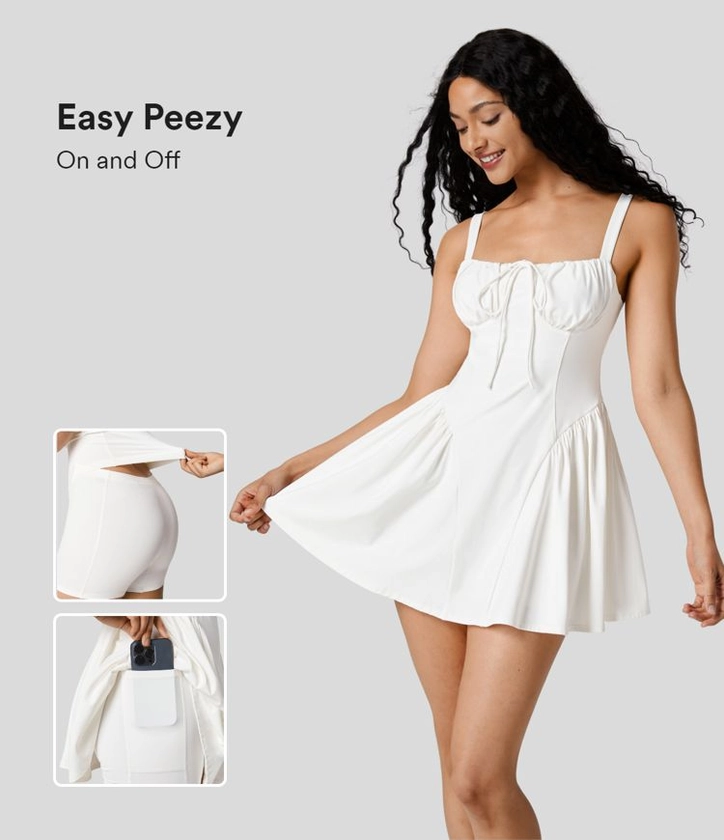 Women’s Lace Up Backless 2-in-1 Pocket Mini Slip Dance Active Dress-Easy Peezy Edition - Halara