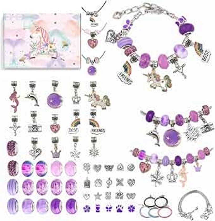 Girls Charm Bracelet Making Kit - Super DIY Arts and Crafts Set,Girls Jewellery Making Kit Gift for Kids,Birthday for 8-12 Year Old Girls Teenage Girls,Top Xmas Gift of 2021 (Purple)