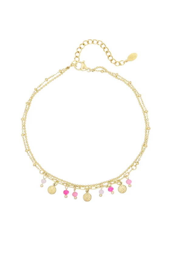 Enkelbandje met muntjes en kralen SKU0217237-333 Pink & Gold Groothandel SKU0217237-333