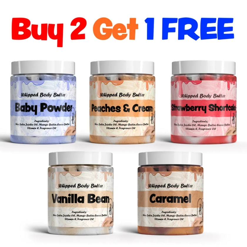 Whipped Body Butters 70 Scents and Sample Sizes, With Shea Butter BUY 2 Get 1 FREE thermal Wrap Included FREE - Etsy