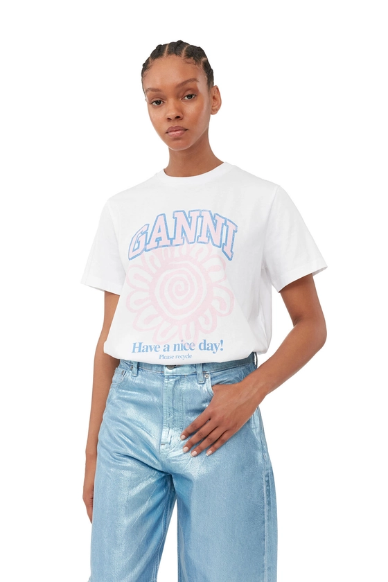 White Relaxed Flower T-shirt | GANNI UK