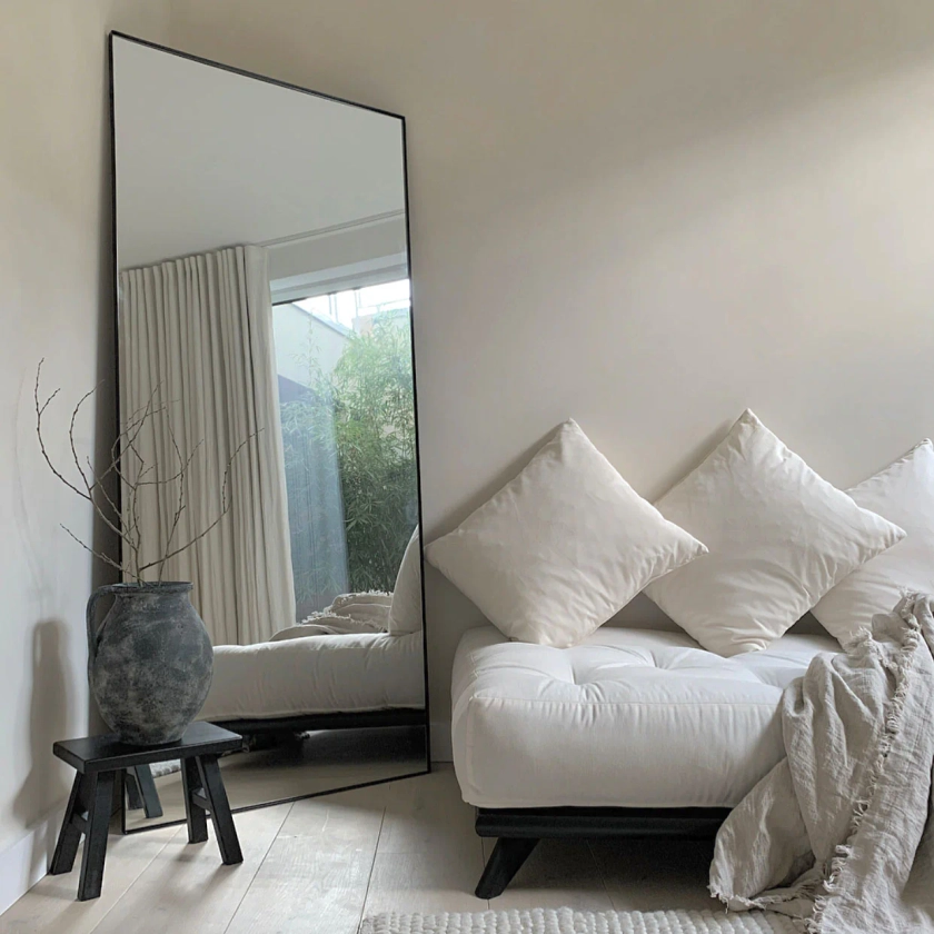 Theo - Full Length Black Rectangular Large Metal Mirror 160cm x 60cm