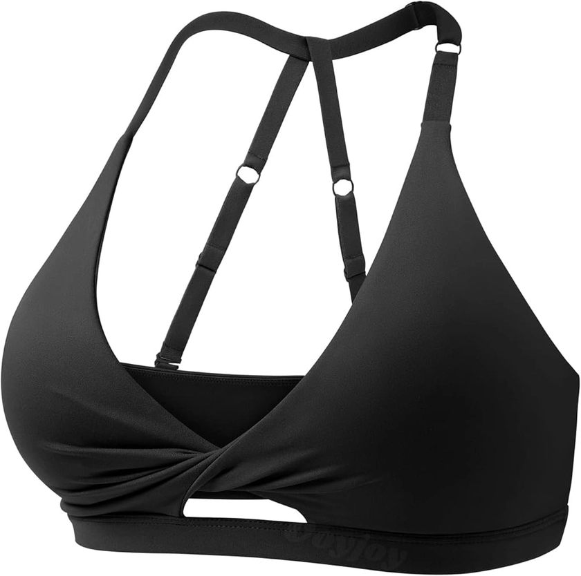 VOYJOY Workout Sports Bras for Women Padded Backless Strappy Fitness Wireless Gym Bra Medium Impact Bra Yoga Crop Top