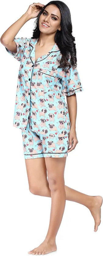 Buy SXV Women's Cotton Printed Night Suit Pyjama Set : Pug Dog (x_l) SkyBlue at Amazon.in