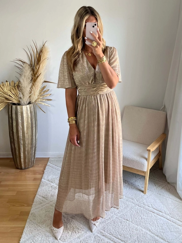 Robe longue irisée beige - Linda