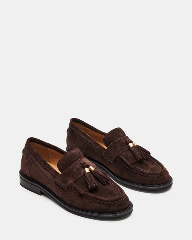 RADCLIFF Chocolate Brown Suede Tassel Penny Loafer | Women's Loafers – Steve Madden