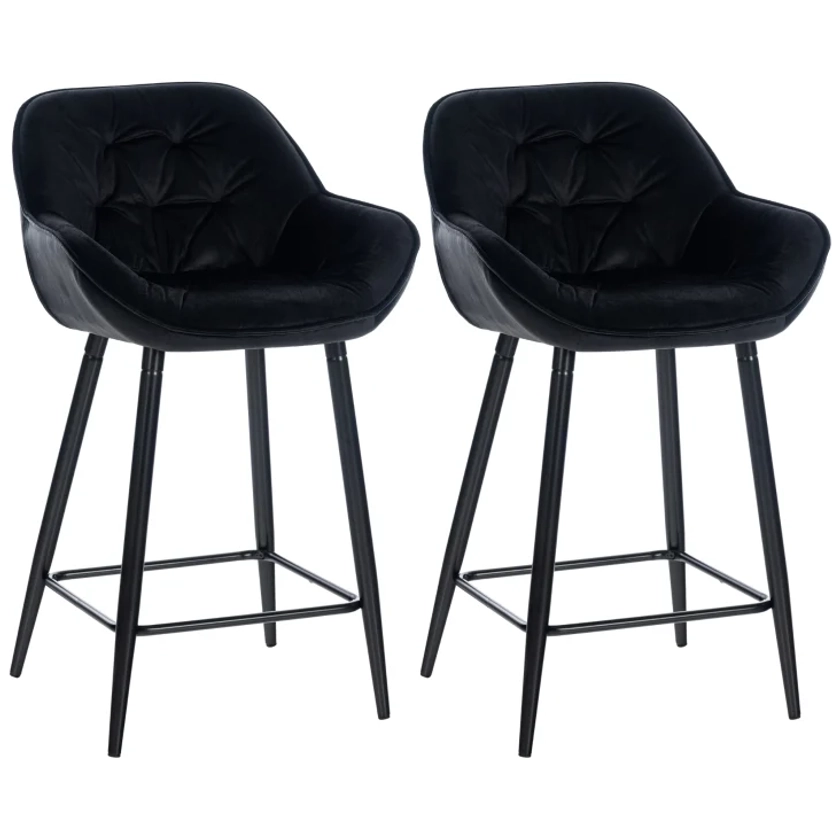 GIBSON - Lot de 2 Tabourets de bar Avec accoudoirs velours Noir