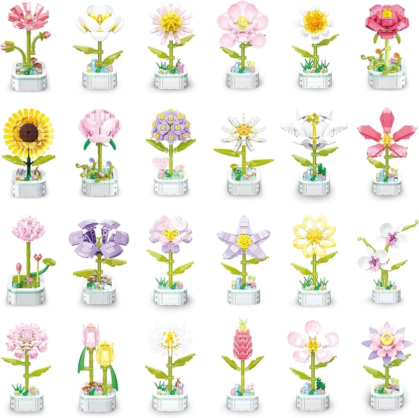 Amazon.com: VNASNST Flower Bouquet Building Set with Base, Flower Bouquet Building Sets, Flower Building Set, DIY Creative Potting Building Blocks Flowers, Artificial Flower Toy Gifts for Adults and Girls (I) : Toys & Games