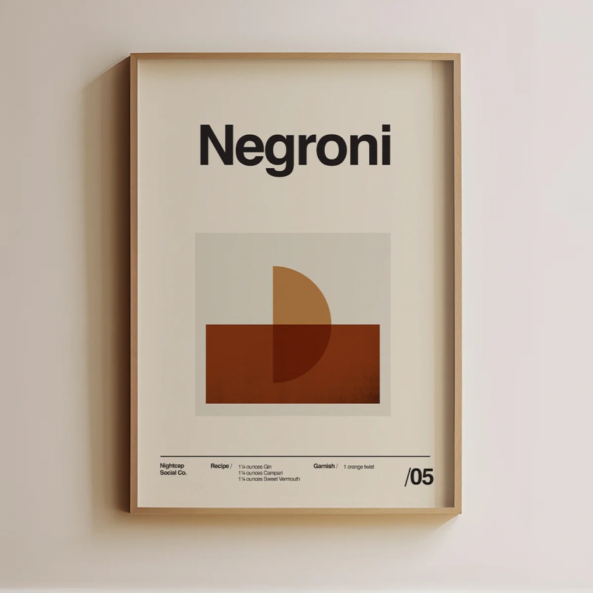 Negroni Craft Cocktail Midcentury Modern Poster