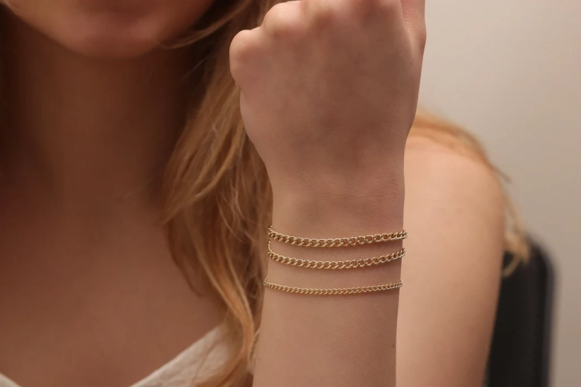 14k Gold Curb Chain Bracelet- Anklet / Handmade Curb Bracelet- Anklet / Only Curb Chain Available in Gold and White Gold