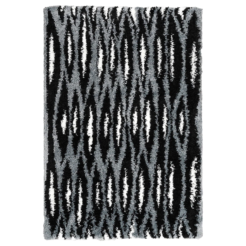 BULLERREMSA Tapis, poils hauts - noir gris/blanc 133x195 cm