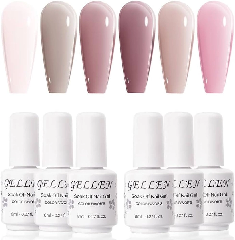 Amazon.com : Gellen Jelly Gel Nail Polish, Translucent Gel Polish Kit Sheer Pink Nude Milky White, Trendy Home Salon DIY Nail Art Gel Nail Kit : Beauty & Personal Care