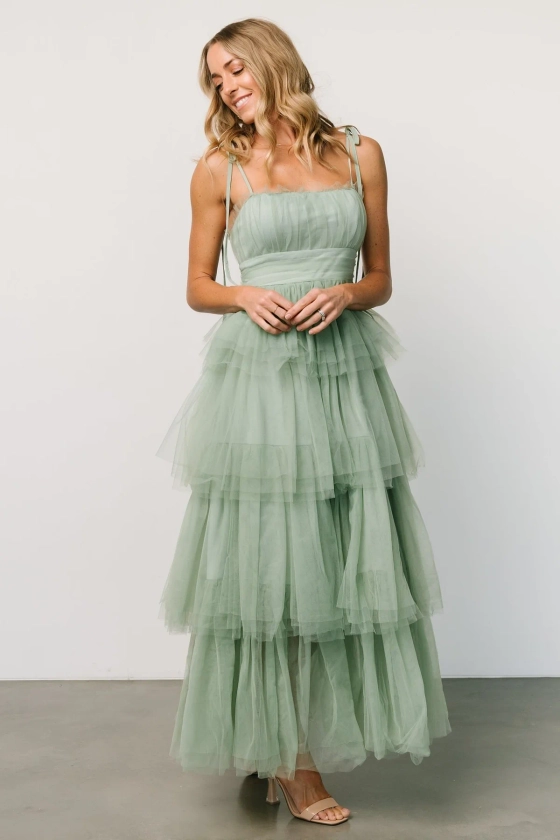 Alora Tulle Tiered Maxi Dress | Sage Green