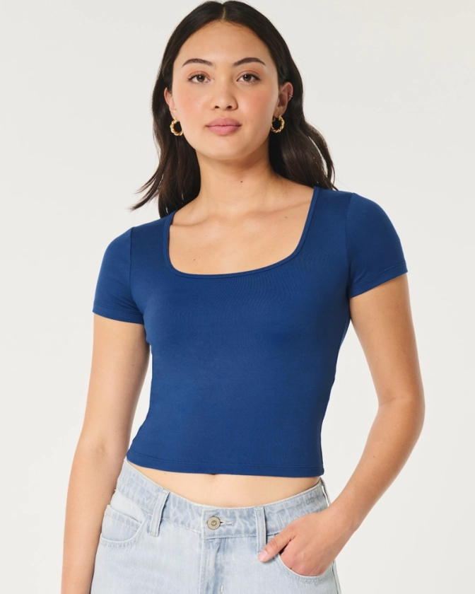 Women's Soft Stretch Seamless Fabric Square-Neck T-Shirt | Women's Tops | HollisterCo.com