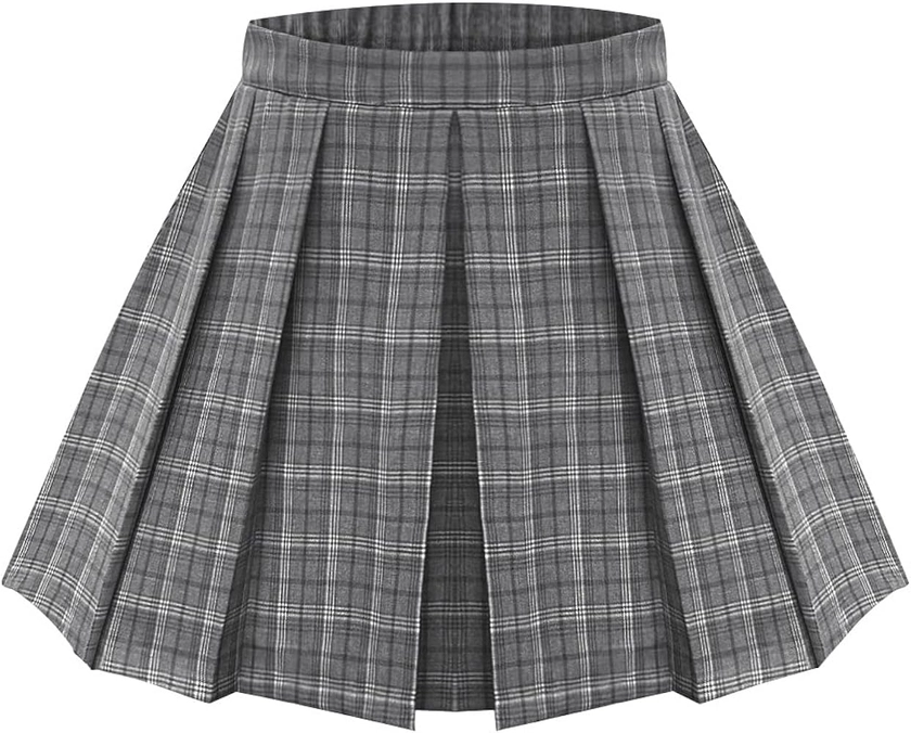 RITERA Plus Size Basic Versatile Stretchy Elastic Waist Flared Casual Mini Skater Skirt/Pleated Plaid Skirt for Women XL-5XL