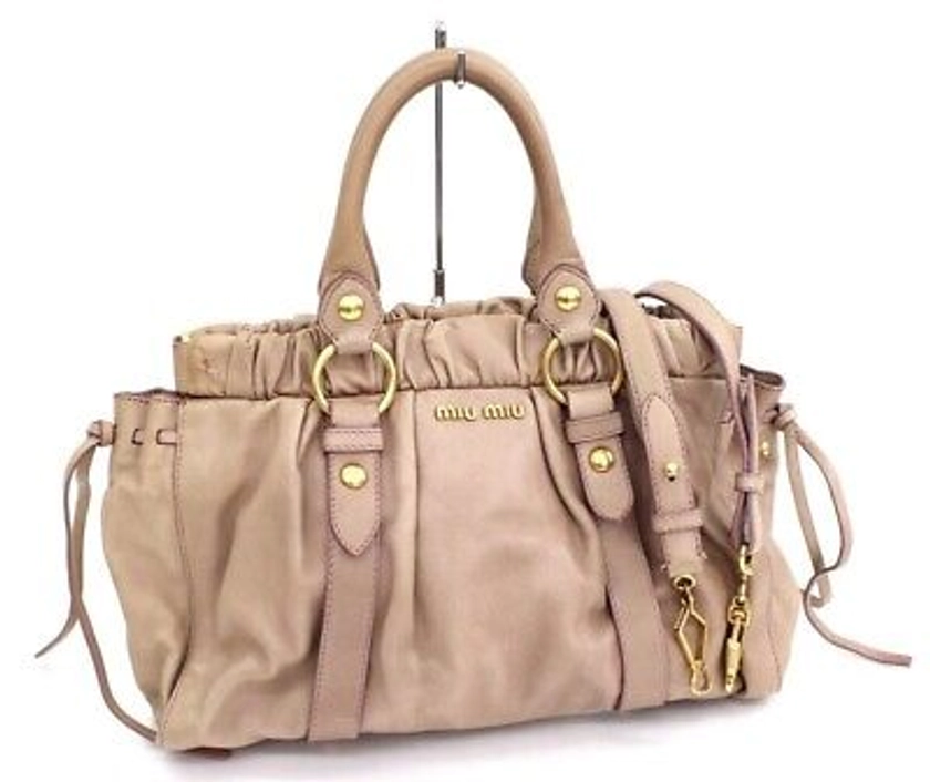 MIU MIU VITELLO LUX Handbag 2Way Shoulder Bag Light Brown | eBay
