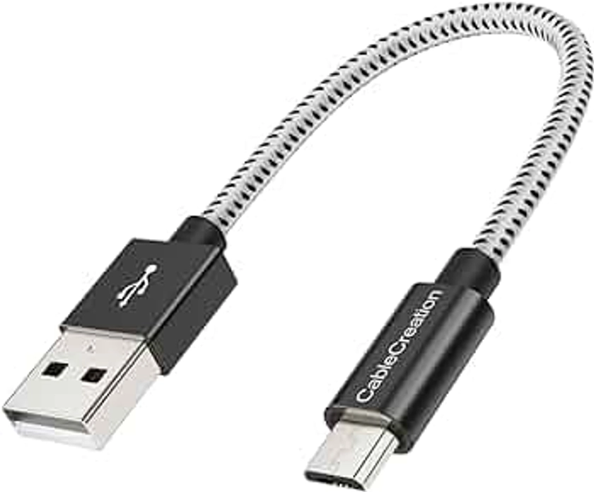 CableCreation - Cable micro USB corto, USB a Micro USB 24 AWG triple blindado, cable de carga rápido, compatible con PS5/PS4, Raspberry Pi Zero, Chromecast, teléfono, 0.5 pies/6 pulgadas, negro