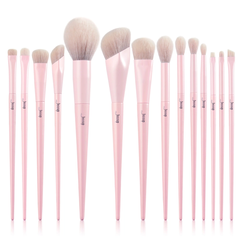 Jessup Crystal Pink Makeup Brushes Set Premium Vegan T495