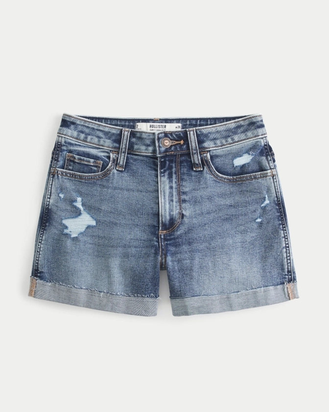 Women's Curvy High-Rise Ripped Dark Wash Denim Shorts 3" | Women's Bottoms | HollisterCo.com