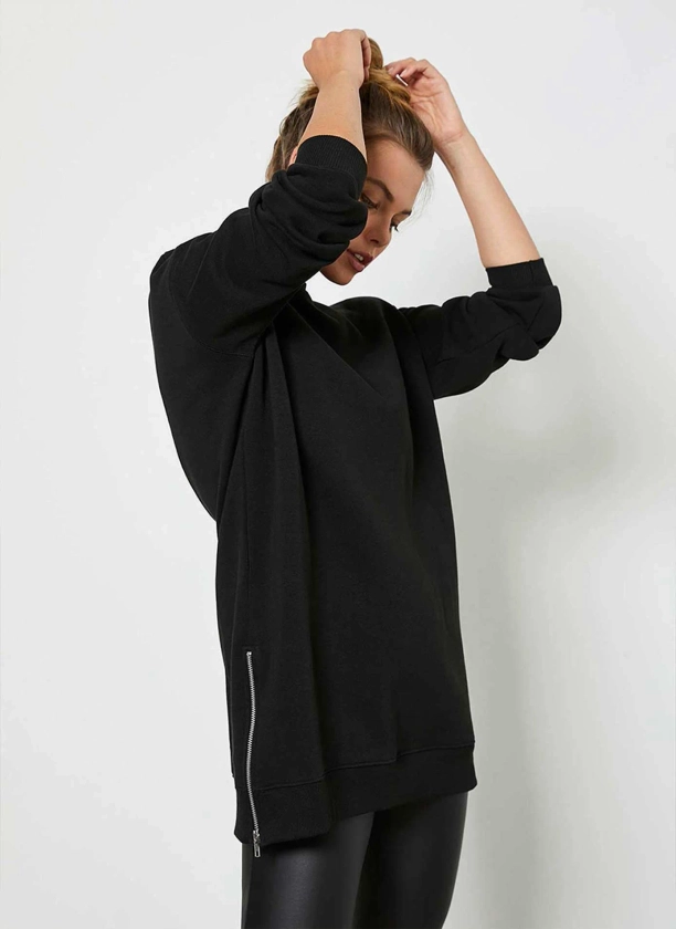 Black Zip Longline Sweatshirt