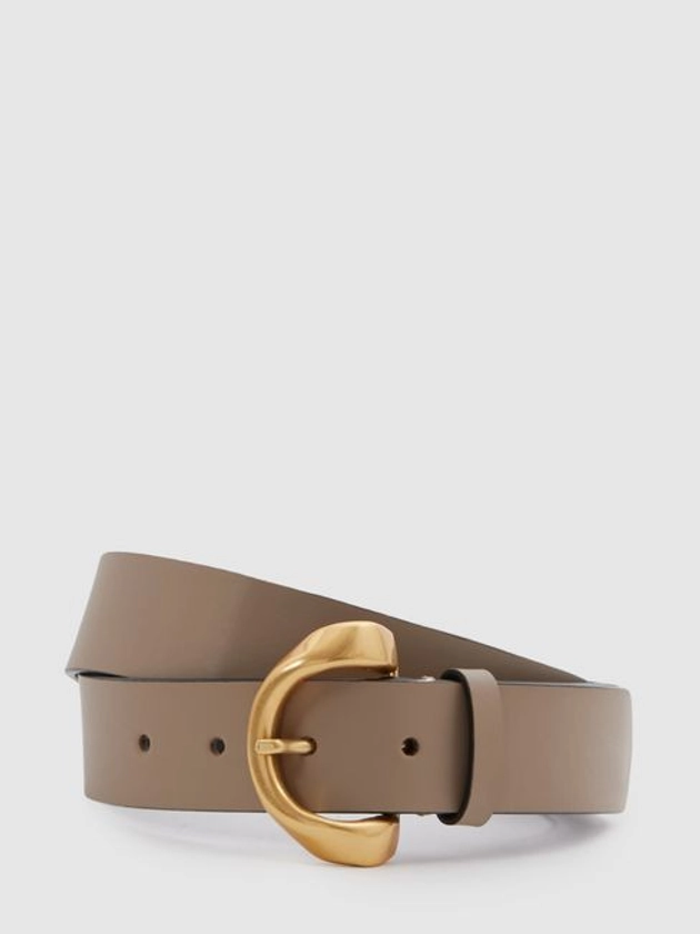 Indie Taupe Leather Twisted Buckle Belt - REISS