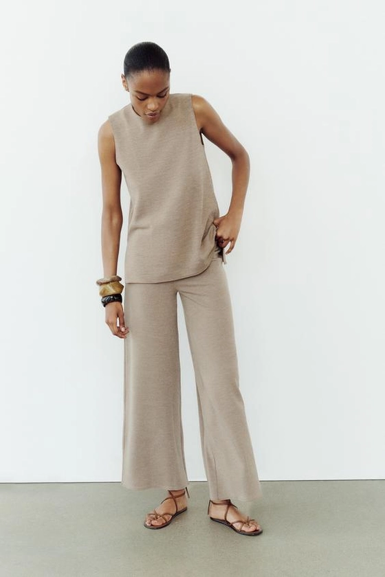 SOFT PIQUÉ WIDE-LEG TROUSERS