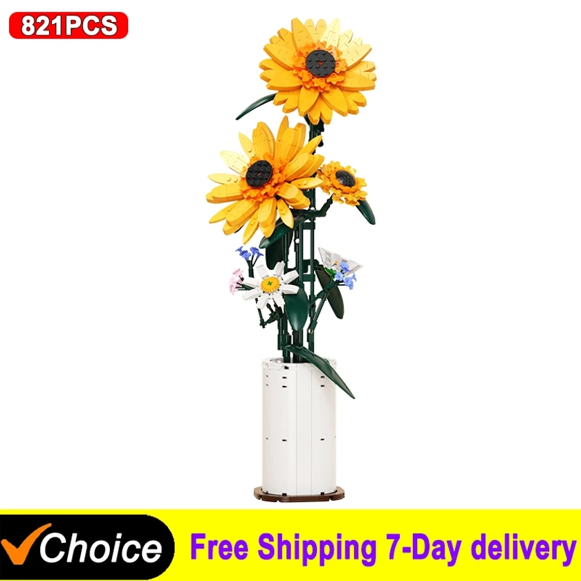 Tournesol en pot pour la décoration de la maison, salle de bain, créativité, modèle MOC, briques, bricolage, fleurs, jouet, construction de nuits, cadeaux pour enfants, filles, nouveau, 2024 - AliExpress 26