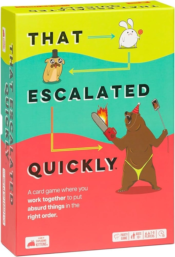 Amazon.com: Exploding Kittens Presents That Escalated Quickly - Funny Card Games for Adults and Kids - Hilarious Family Game for Game Night with 160 Cards - Ages 10 and Up : Toys & Games
