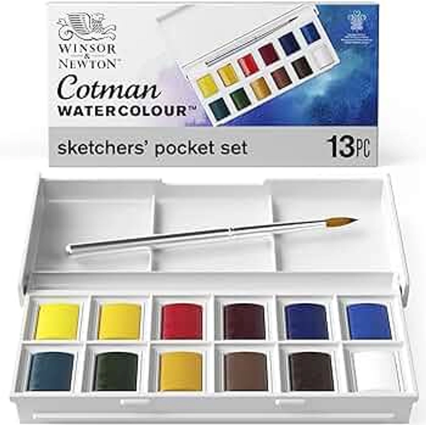 Winsor & Newton Set Di Pittura Ad Acquerello, Confezione Tascabile, Sketchers, Multicolore, Set Da 13 Pezzi, ‎6.5 x 13 x 2.21 cm, 90 grammi