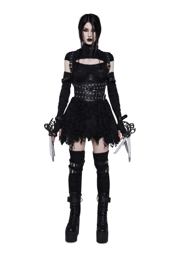 Scissor Girl Edward Scissorhands Burton Scary Womans Halloween Costume Set - Black