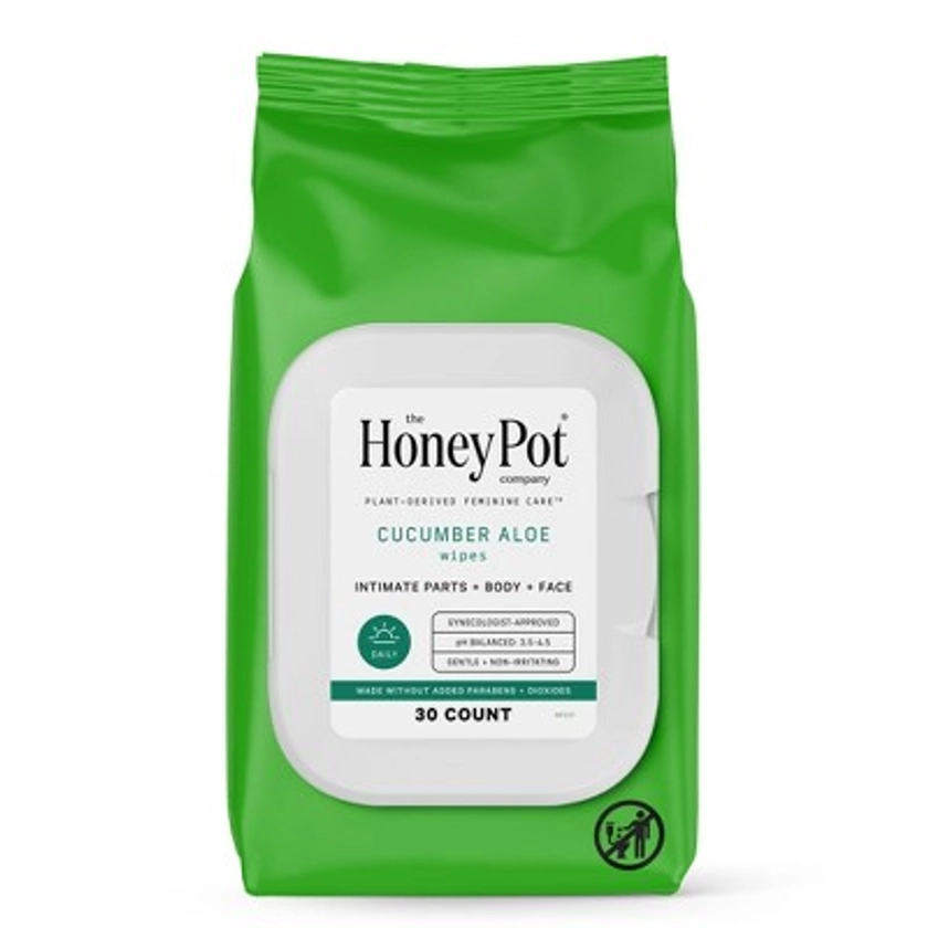 The Honey Pot Company, Cucumber Aloe Feminine Cleansing Wipes, Intimate Parts, Body or Face - 30ct