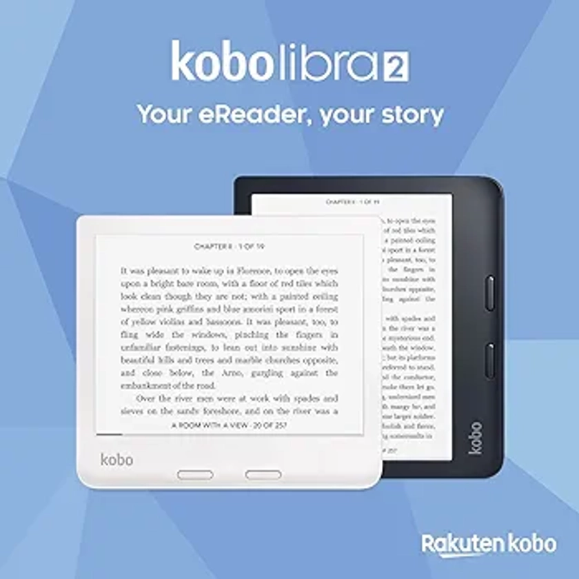Kobo Libra 2 | White eReader | Waterproof 7 Inch Touch Screen | Anti-Glare | Adjustable Brightness and Colour Temperature | Blue Light Reduction | eBooks | WLAN | 32GB Memory | Carta E Ink Technology
