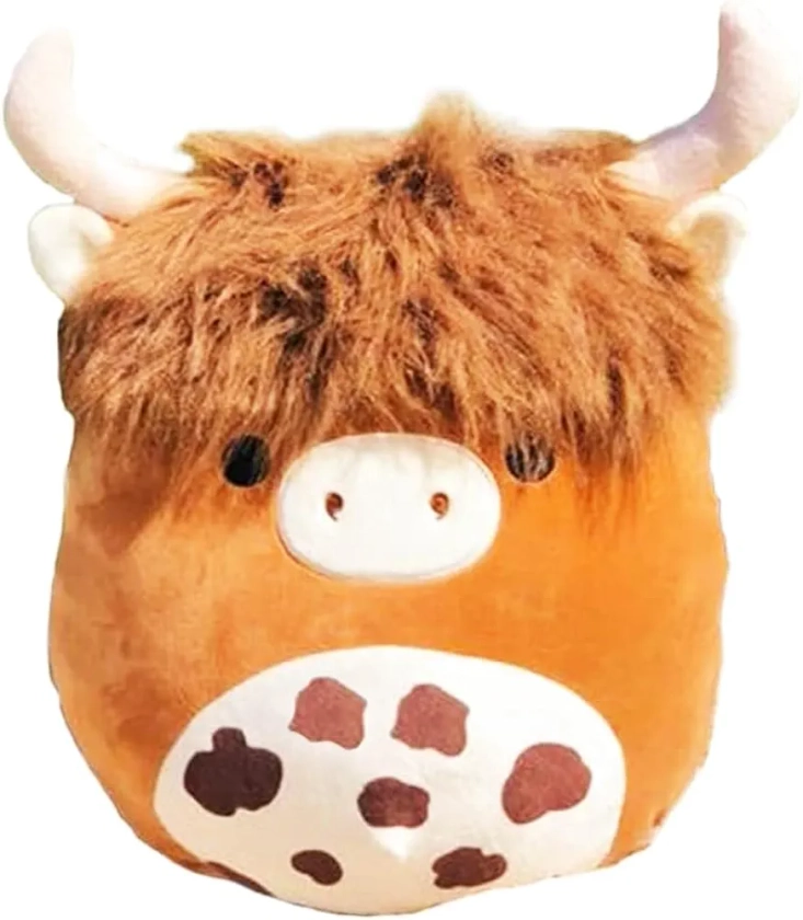 12'' Scottish Cow Plush Toy - Soft Stuffed Animal Pillow for Kids, Girls, Boys - Cute Kawaii Brown Fluffy Cow Plushie for Birthdays, Valentines Day