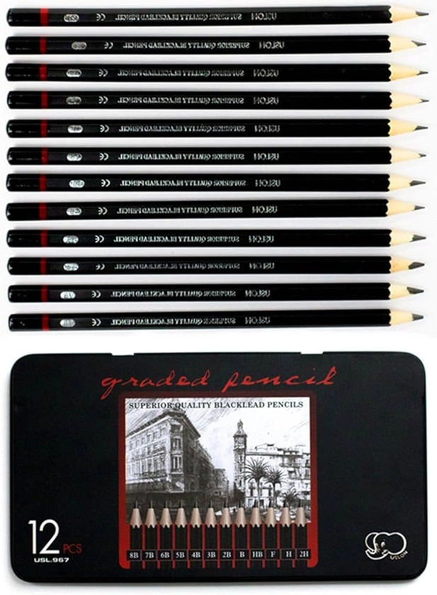 YSLON Professional Sketch and Drawing pencils set,Art Pencil(8B-2H). (12-Count) : Amazon.co.uk: Stationery & Office Supplies