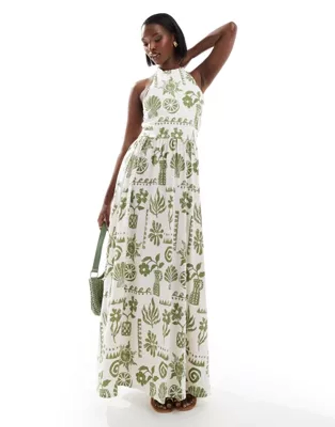 ASOS DESIGN halter neck low back maxi dress in floral print | ASOS