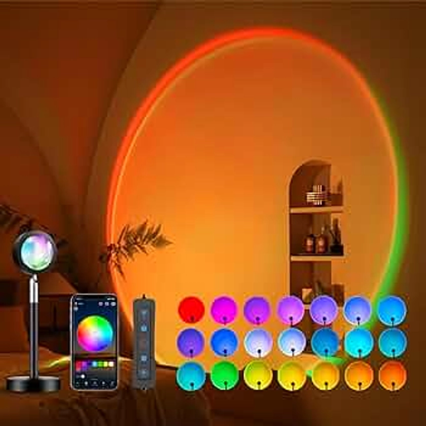 Sunset Lamp Projection, Not Only 21 Colors Sunset Lights, 180 Degree Rotation Led Light, Push Button Switch & APP Control Projector for Party Bedroom Decor