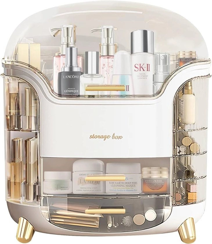 Suyoo Makeup Organiser Storage Box - Cosmetics, Skincare and Beauty Case with Clear Lid Display and Drawers for Dresser & Bathroom, Dust-Proof Waterproof