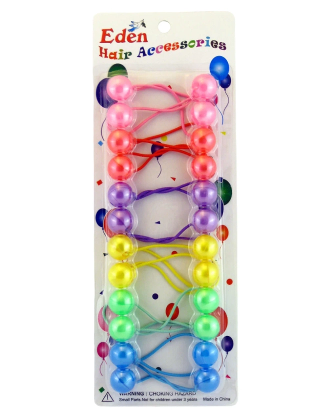 Eden 16 mm Twinbead Ball Metal Free Ponytail Holders - Assorted Colors - 12 Pcs.