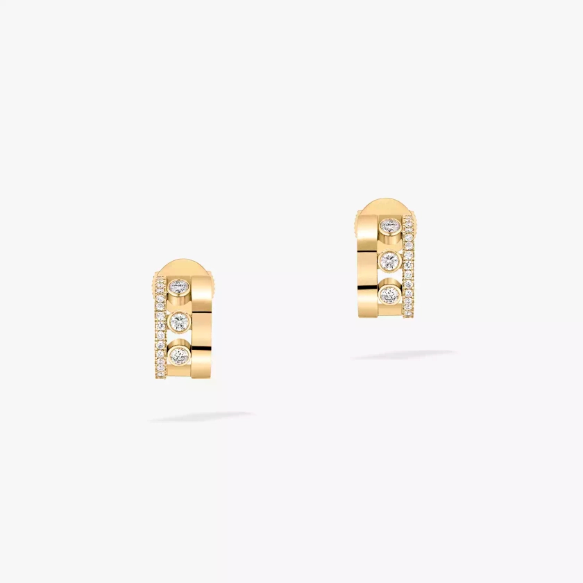 Yellow Gold Diamond Mini Hoop Earrings Move Romane | Messika 07178-YG