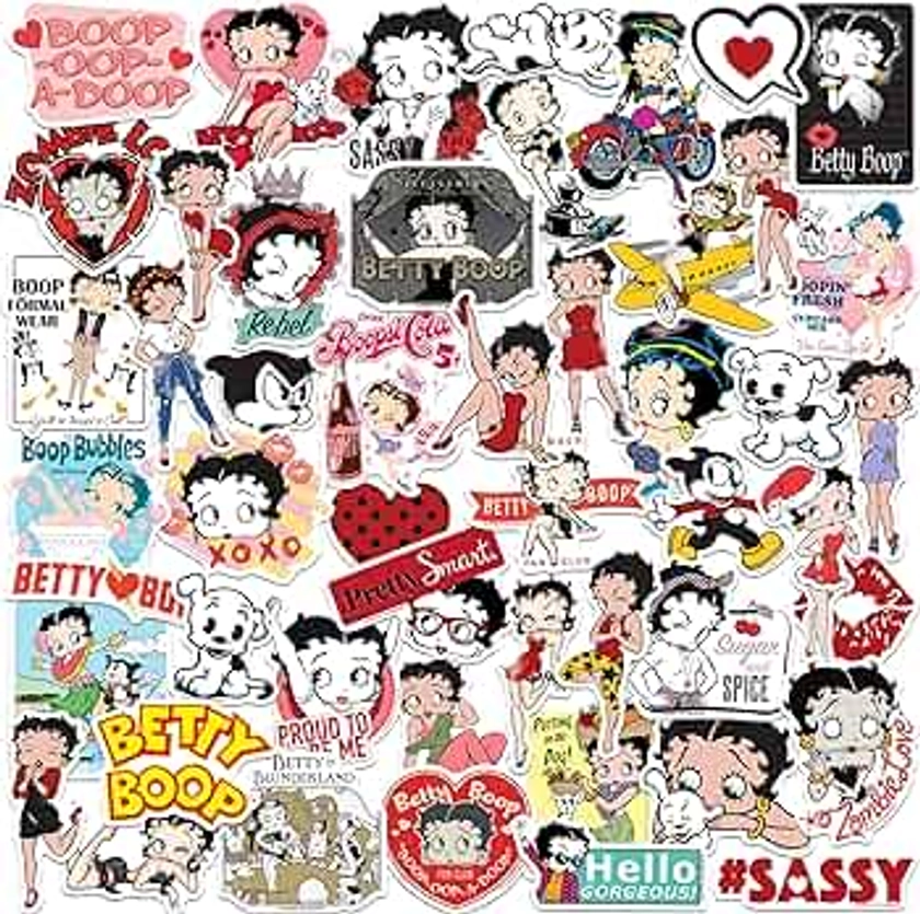Betty Boop 50CT Sticker Pack Large Deluxe Stickers Variety Pack - Laptop, Water Bottle, Scrapbooking, Tablet, Skateboard, Indoor/Outdoor - Set of 50