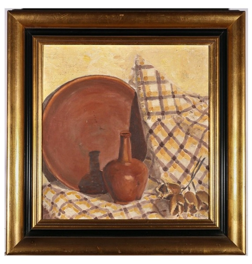 E. Frusat   1927 Oil, Still Life With Terracotta Vessels | Vinterior