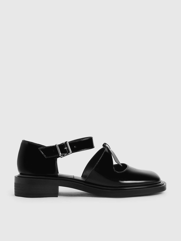 Rumi Patent Leather Bow-Tie Mary Jane Flats - black on ShopperBoard