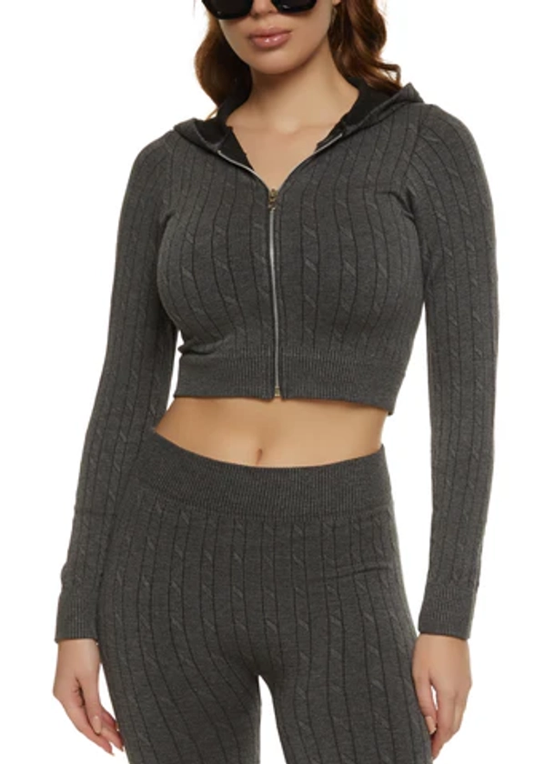 Seamless Cable Knit Cropped Hoodie
