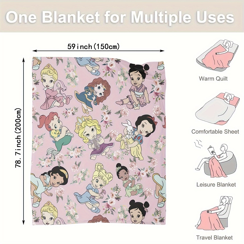 1pc * Cute Princesses Cartoon Comfortable Flannel Blanket, Comfortable Soft Blanket, Sofa Bedroom Camping Four Seasons Travel