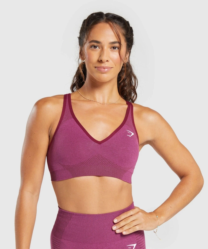 Gymshark Vital Seamless 2.0 V Neck Sports Bra - Plum Pink Marl